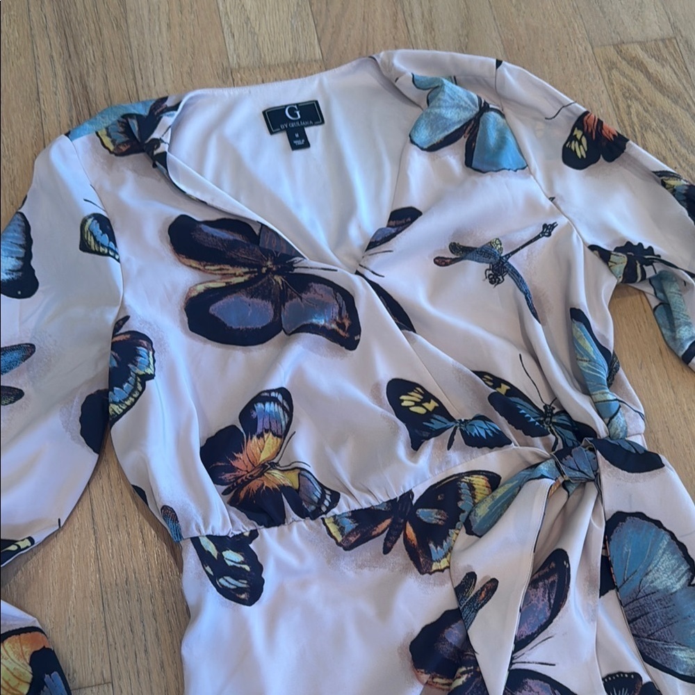 G by Guiliana Butterfly Print Wrap Dress women size medium - Picture 2 of 16